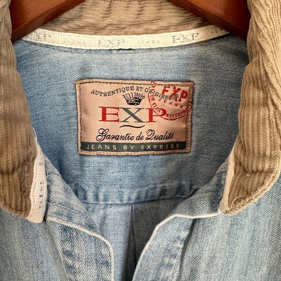 Vintage Express Button Up Jean Shacket 90s Faded Corduroy Lightweight Large - Picture 6 of 9